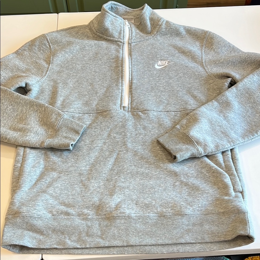 Nike Gray Zip Up Sweatshirt with Classic 3/4 Zip - medium